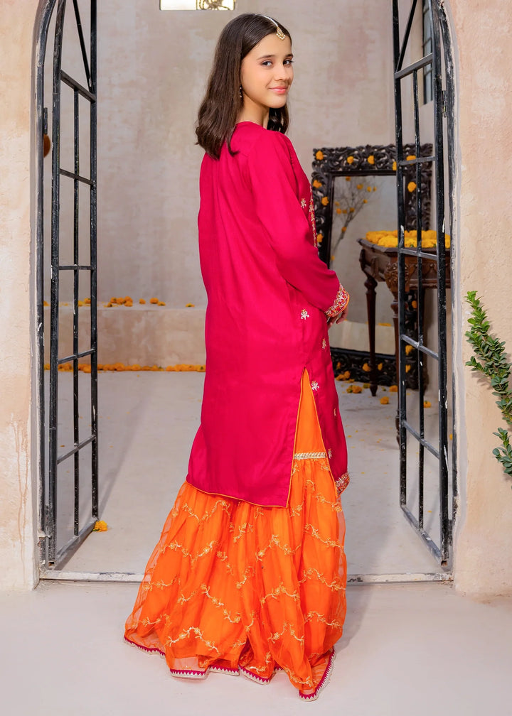 Modest - Rawsilk Gharara For Girl - Pink - 3 Piece