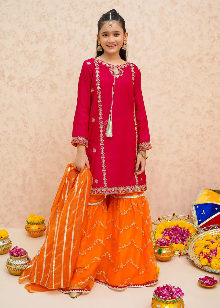 Modest - Rawsilk Gharara For Girl - Pink - 3 Piece