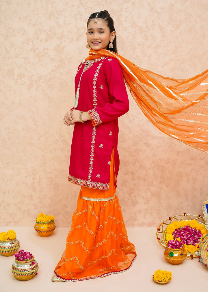 Modest - Rawsilk Gharara For Girl - Pink - 3 Piece