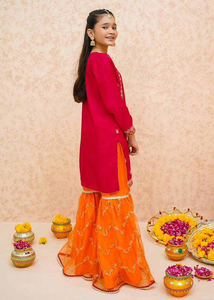 Modest - Rawsilk Gharara For Girl - Pink - 3 Piece