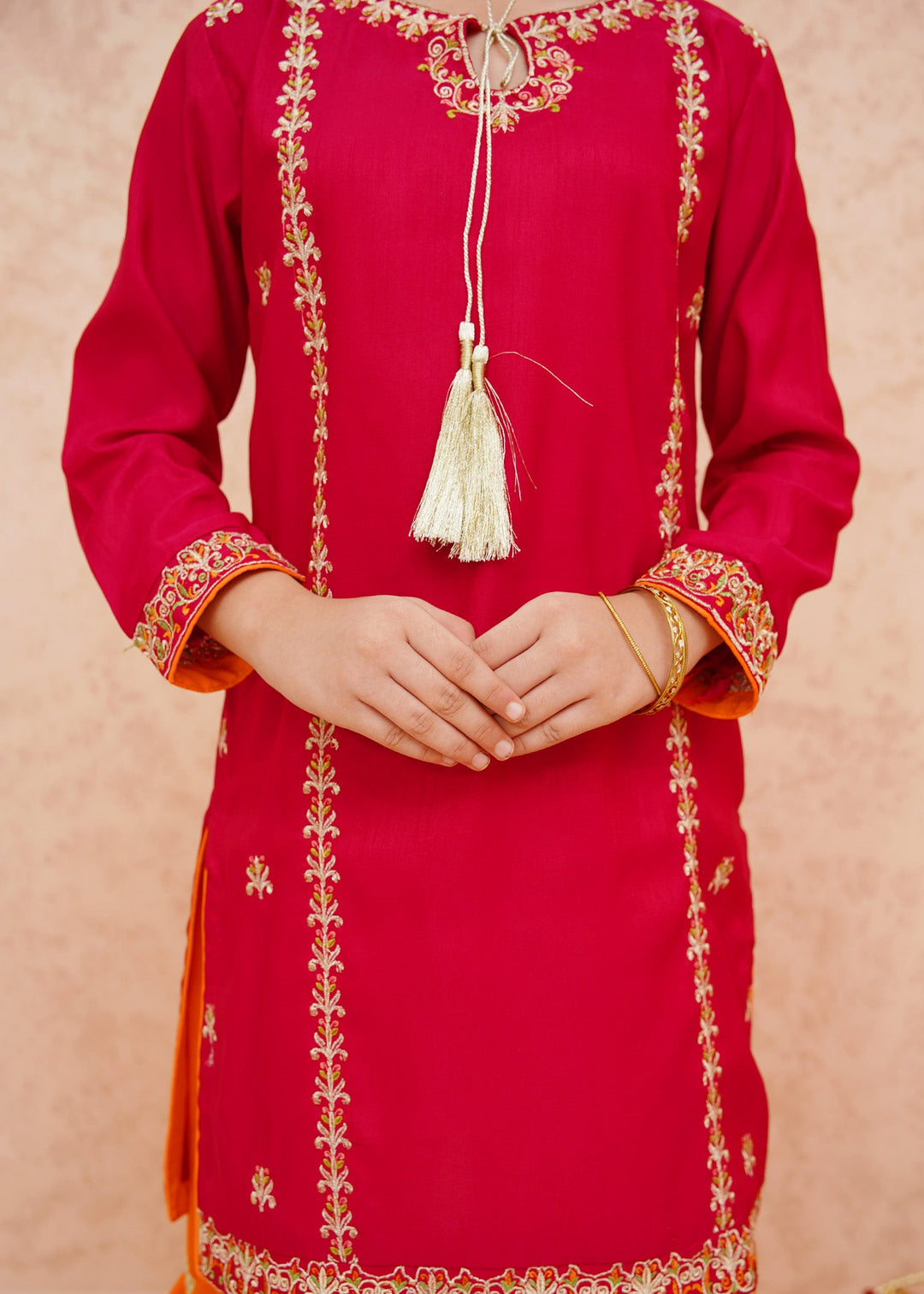 Modest - Rawsilk Gharara For Girl - Pink - 3 Piece