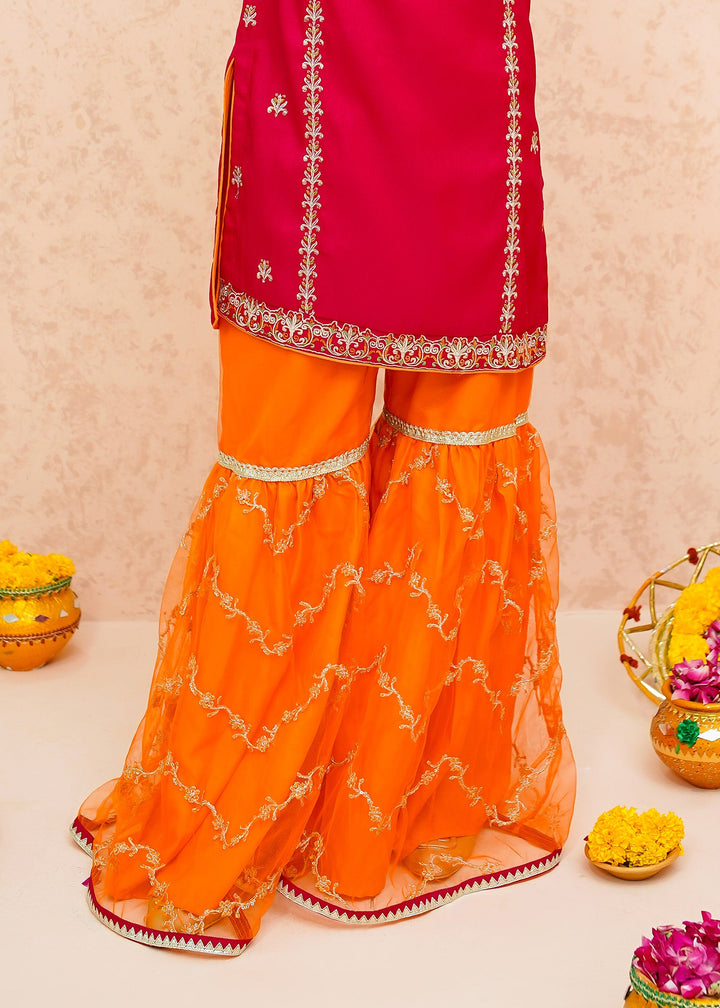Modest - Rawsilk Gharara For Girl - Pink - 3 Piece