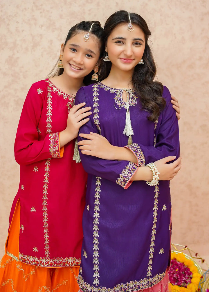 Modest - Rawsilk Gharara For Girl - Pink - 3 Piece