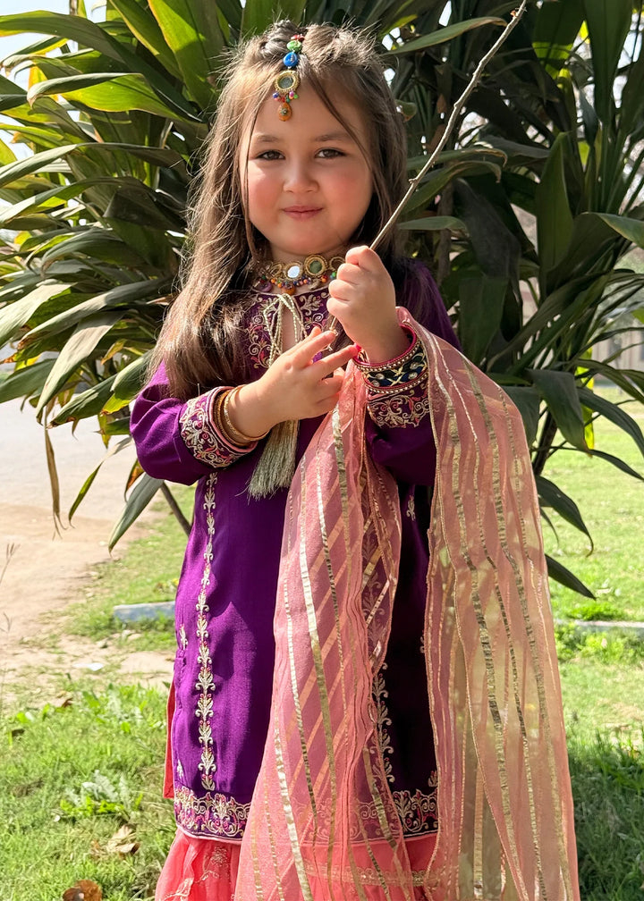 Modest - Rawsilk Gharara For Girl - Purple - 3 Piece