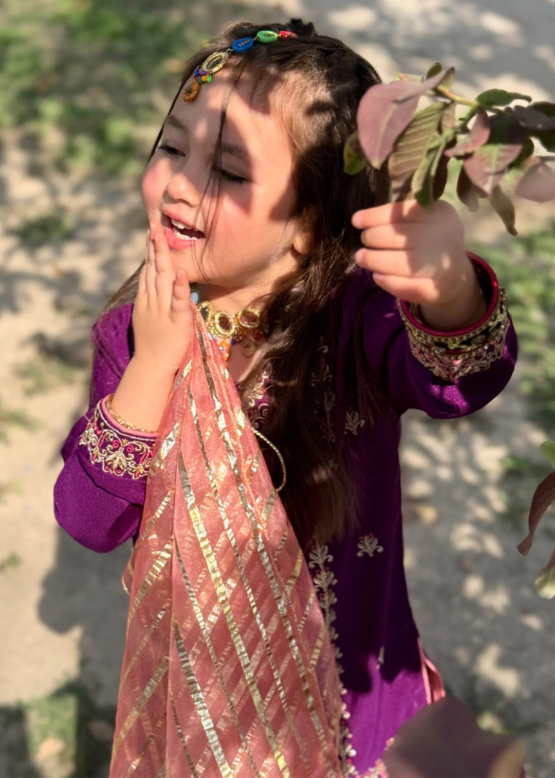 Modest - Rawsilk Gharara For Girl - Purple - 3 Piece