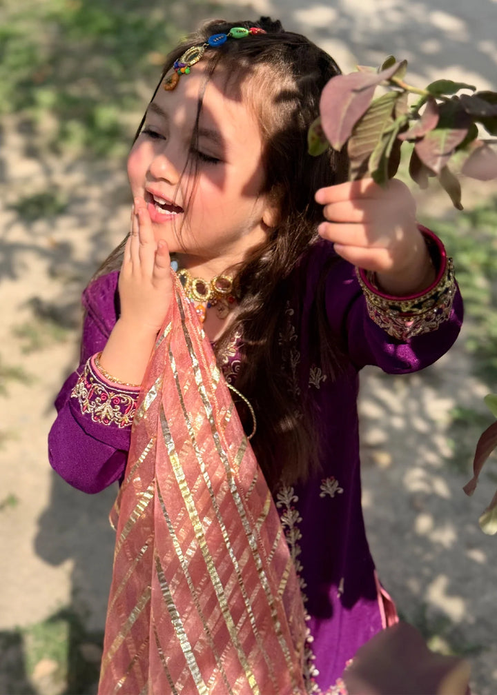 Modest - Rawsilk Gharara For Girl - Purple - 3 Piece