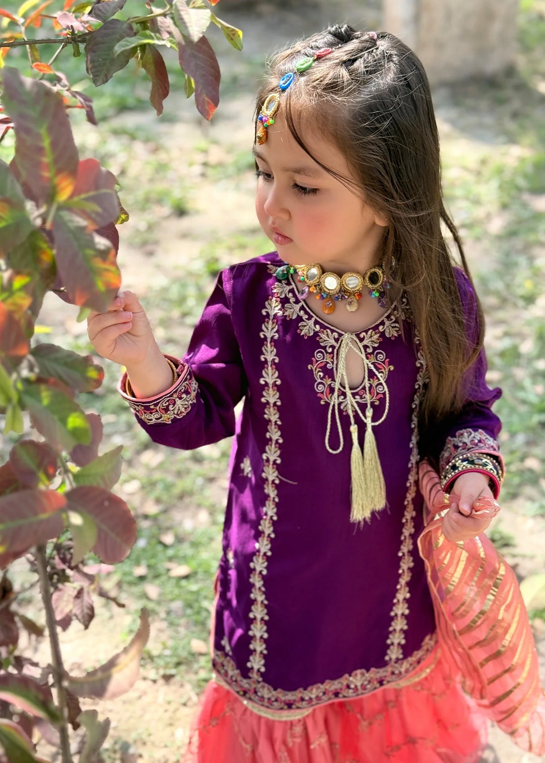 Modest - Rawsilk Gharara For Girl - Purple - 3 Piece