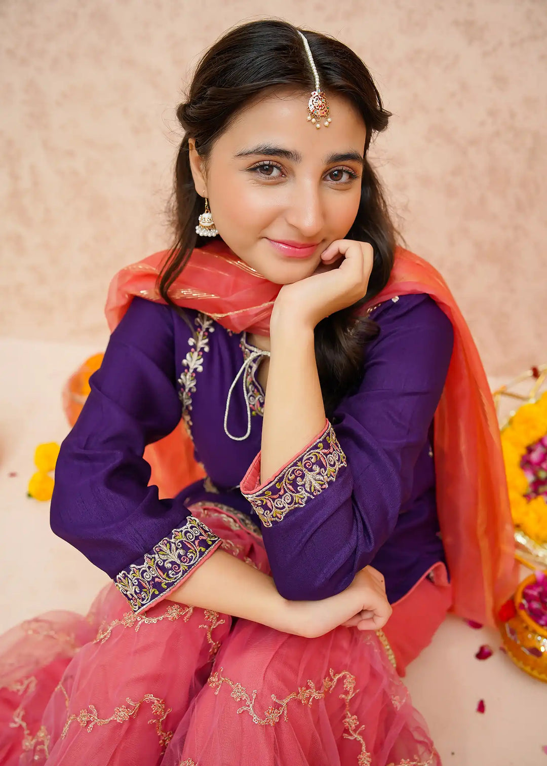 Modest - Rawsilk Gharara For Girl - Purple - 3 Piece