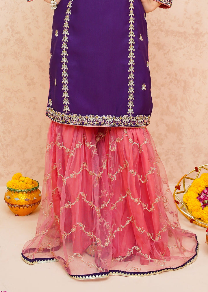 Modest - Rawsilk Gharara For Girl - Purple - 3 Piece