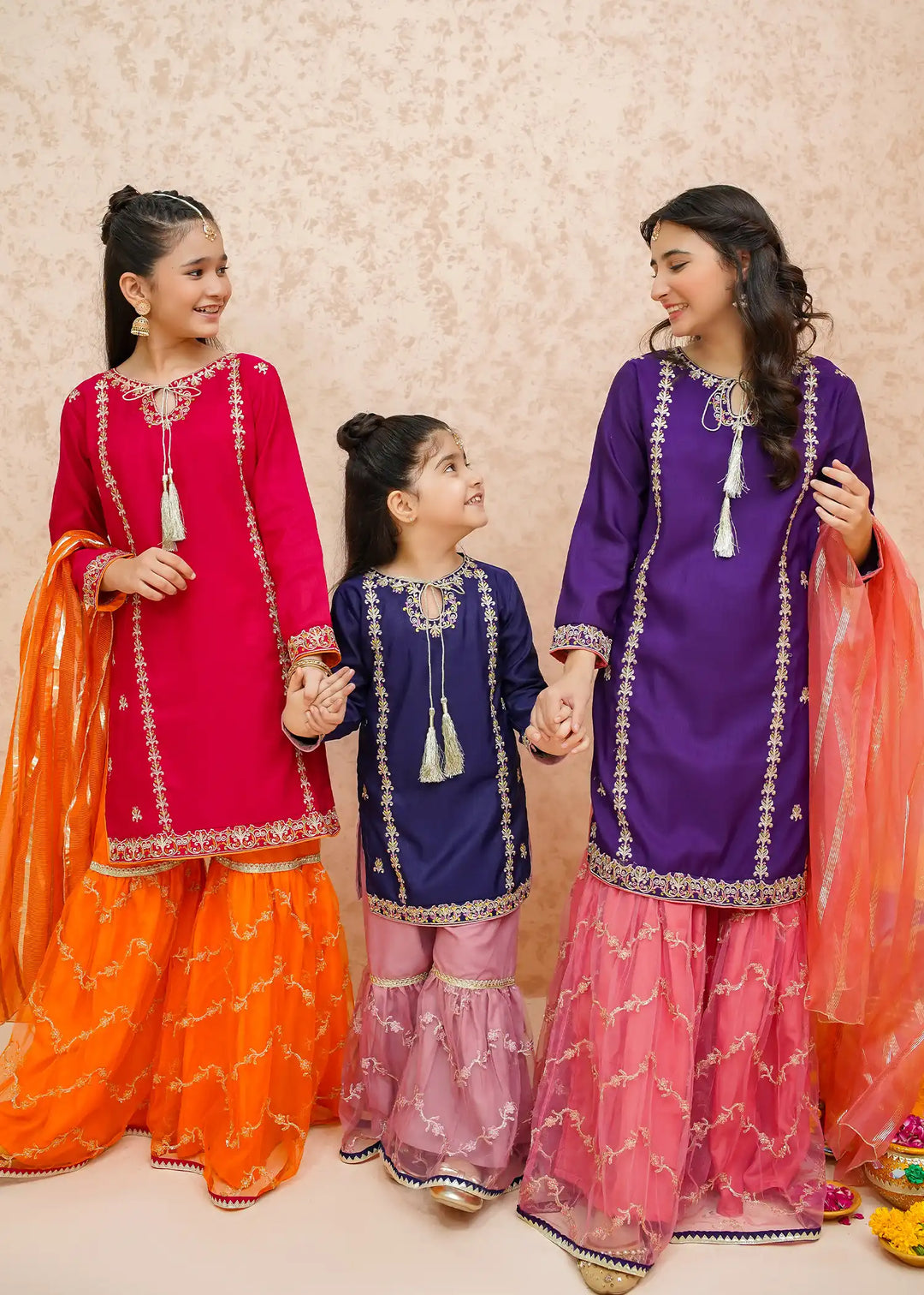 Modest - Rawsilk Gharara For Girl - Purple - 3 Piece