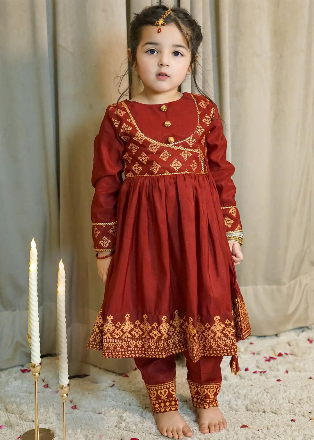 Modest - Rawsilk Suit For Girl - Maroon - 3 Piece
