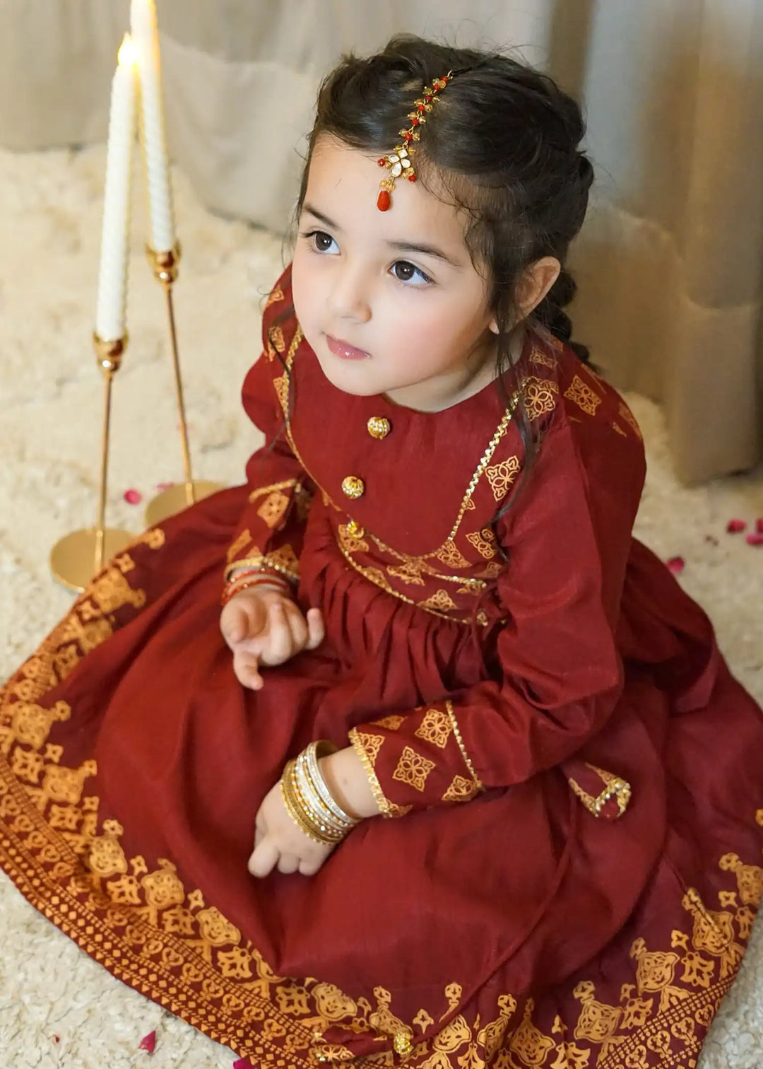 Modest - Rawsilk Suit For Girl - Maroon - 3 Piece