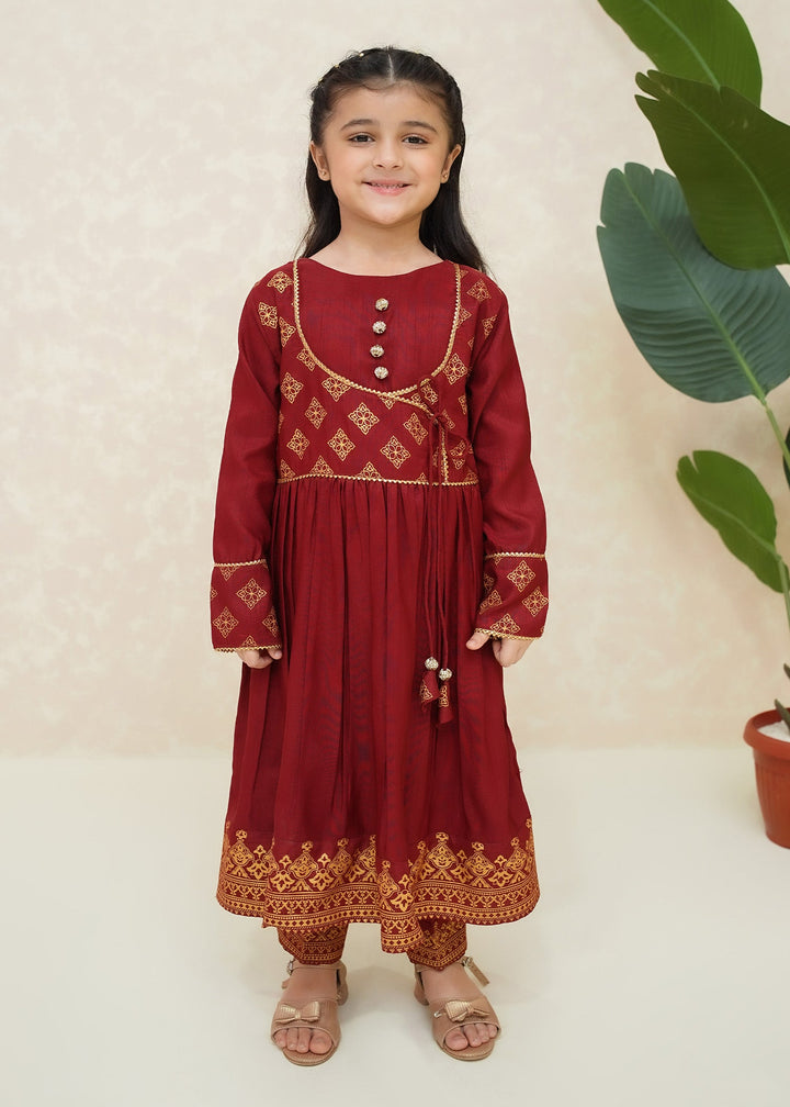 Modest - Rawsilk Suit For Girl - Maroon - 3 Piece