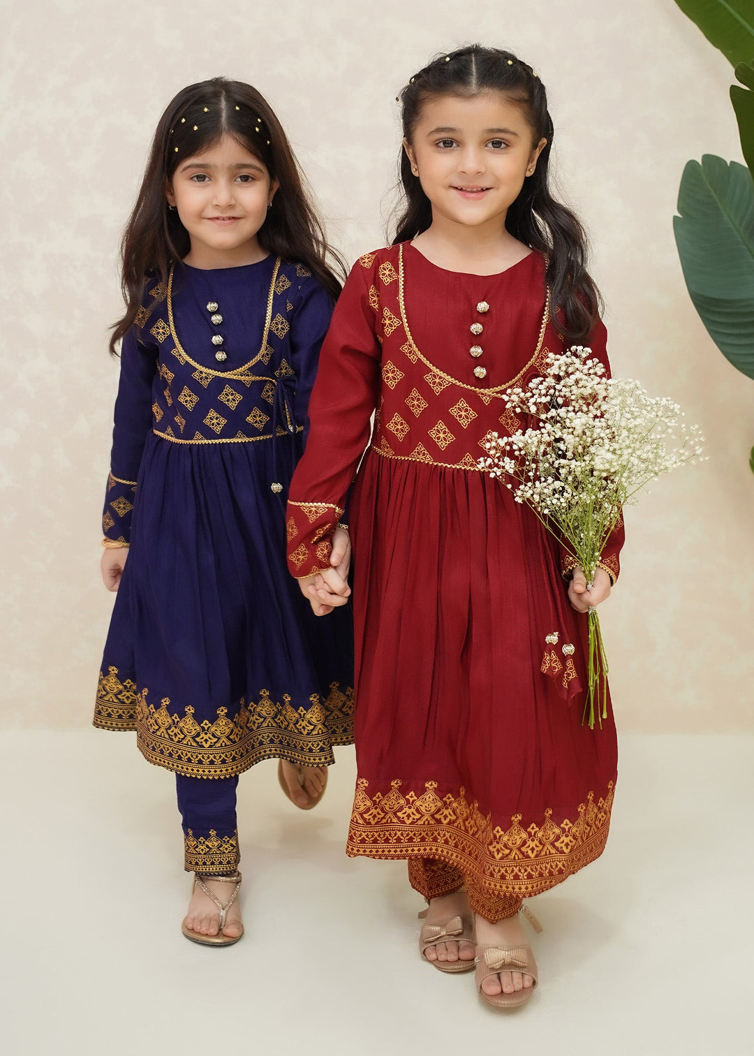 Modest - Rawsilk Suit For Girl - Maroon - 3 Piece