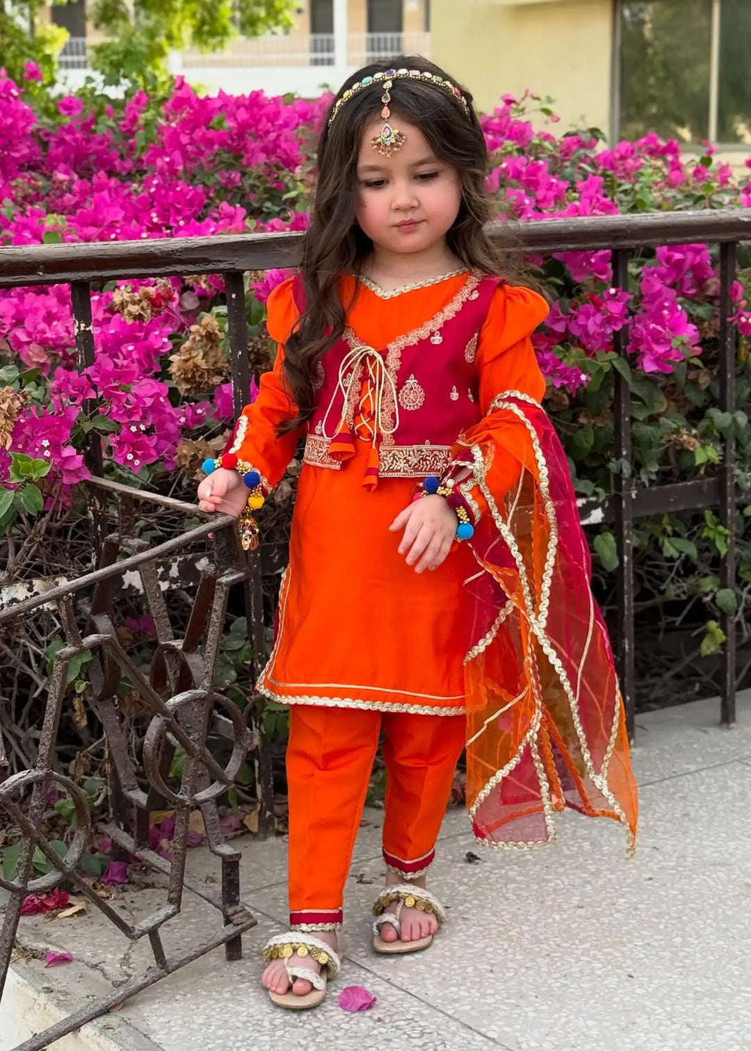 Modest - Rawsilk Toddler Dress For Girl - Orange - 3 Piece