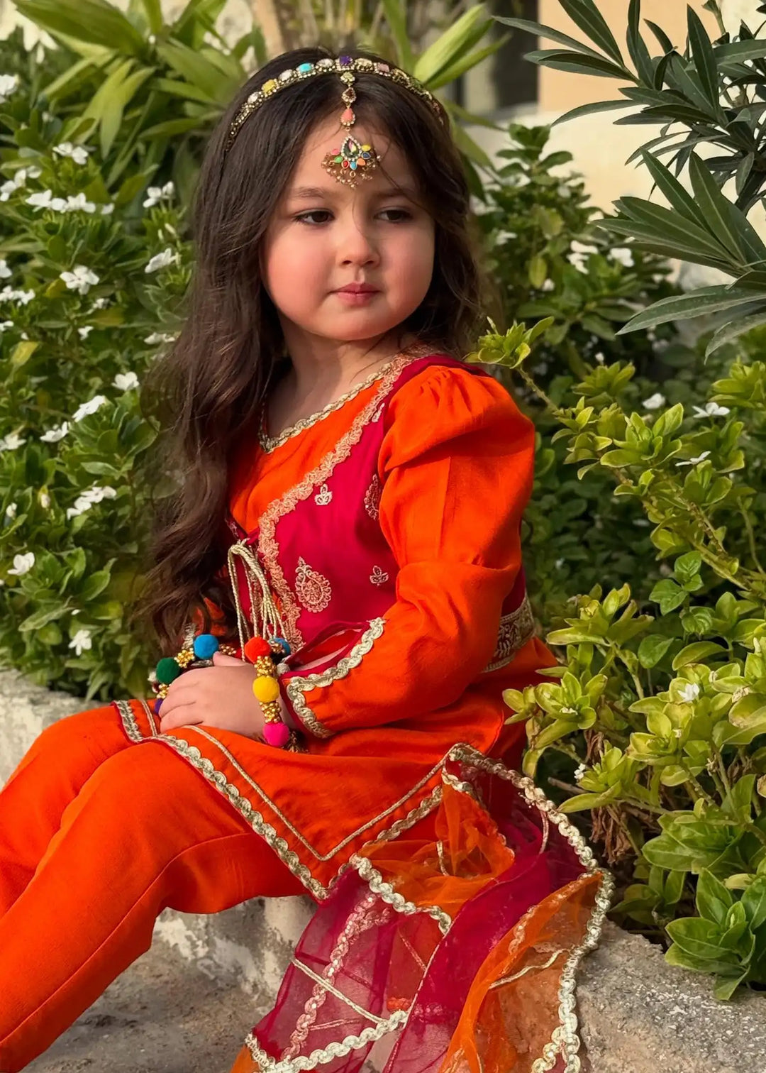 Modest - Rawsilk Toddler Dress For Girl - Orange - 3 Piece