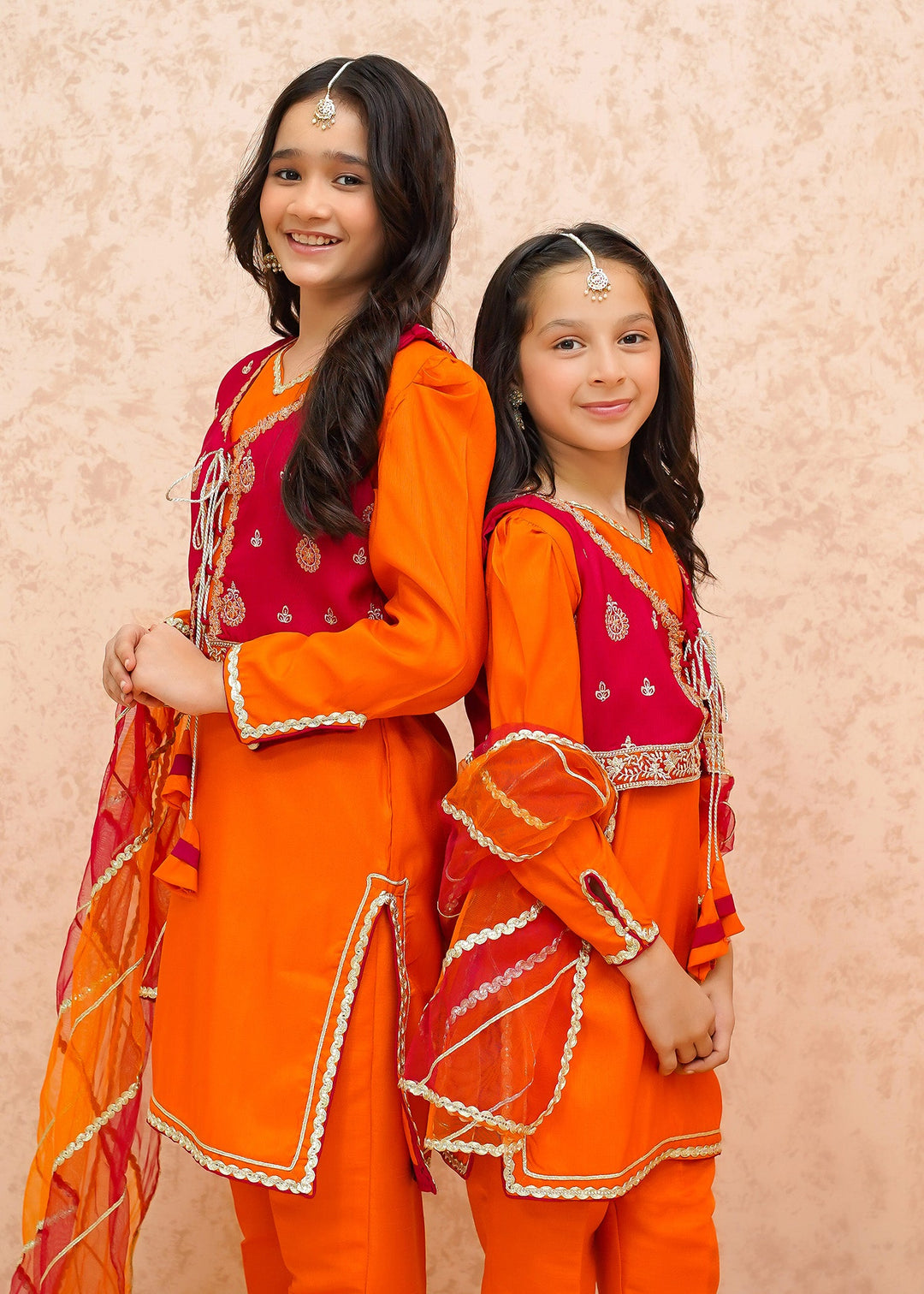 Modest - Rawsilk Toddler Dress For Girl - Orange - 3 Piece