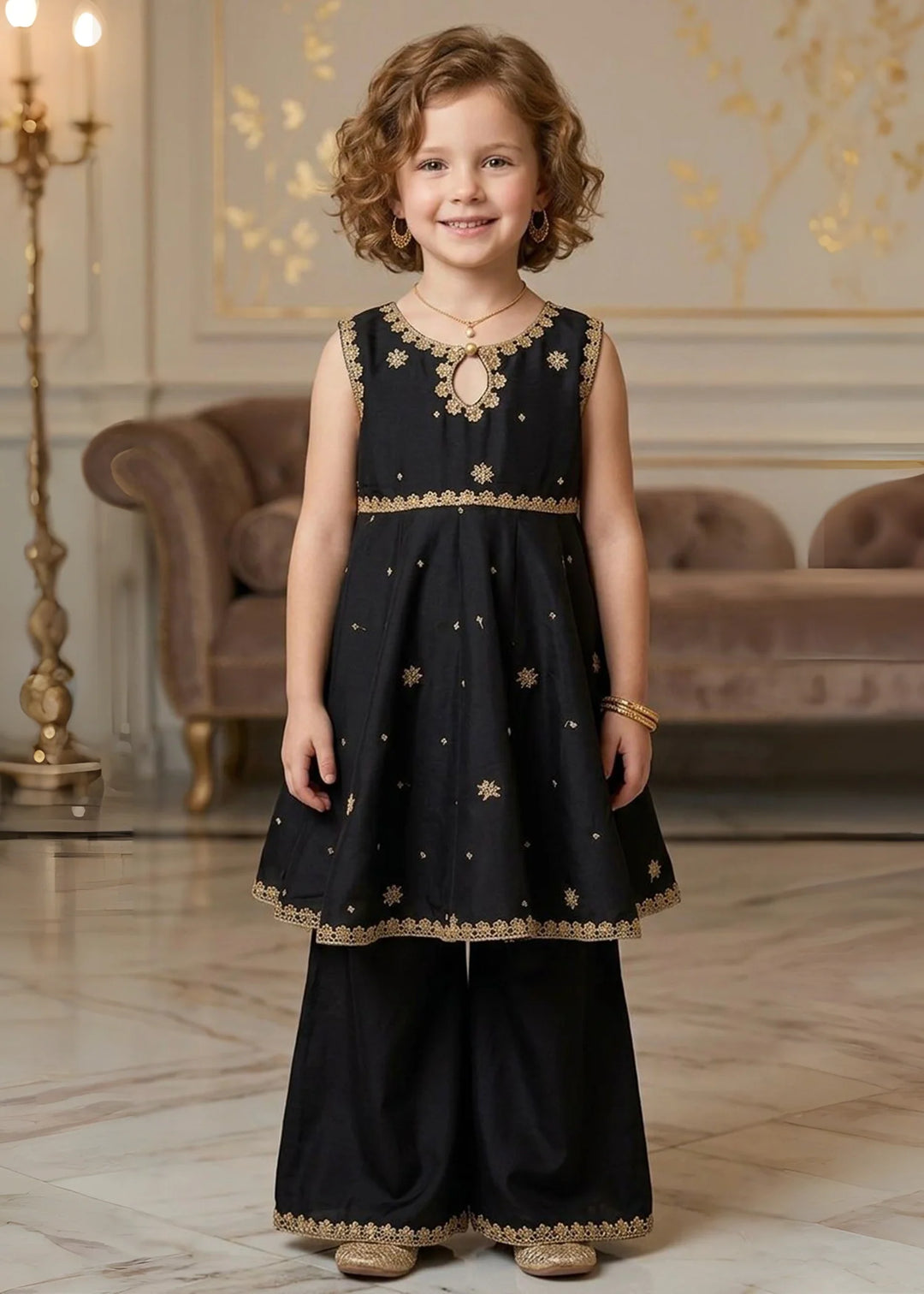 Modest - Viscose Embroidered Suit For Girl - Black - 3 Piece