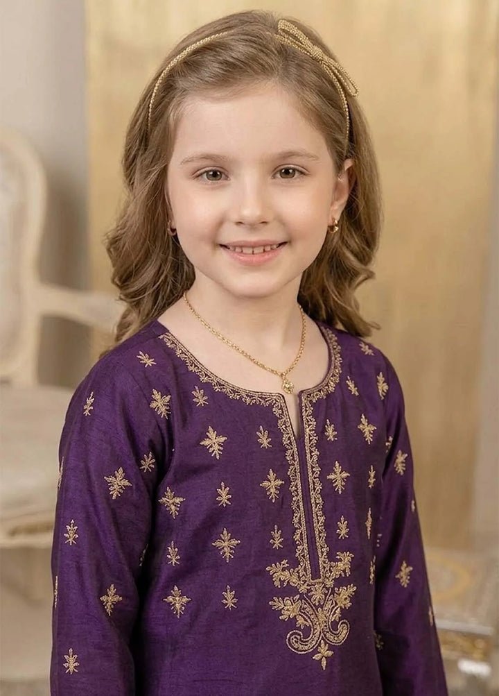 Modest - Viscose Embroidered Suit For Girl - Purple - 3 Piece