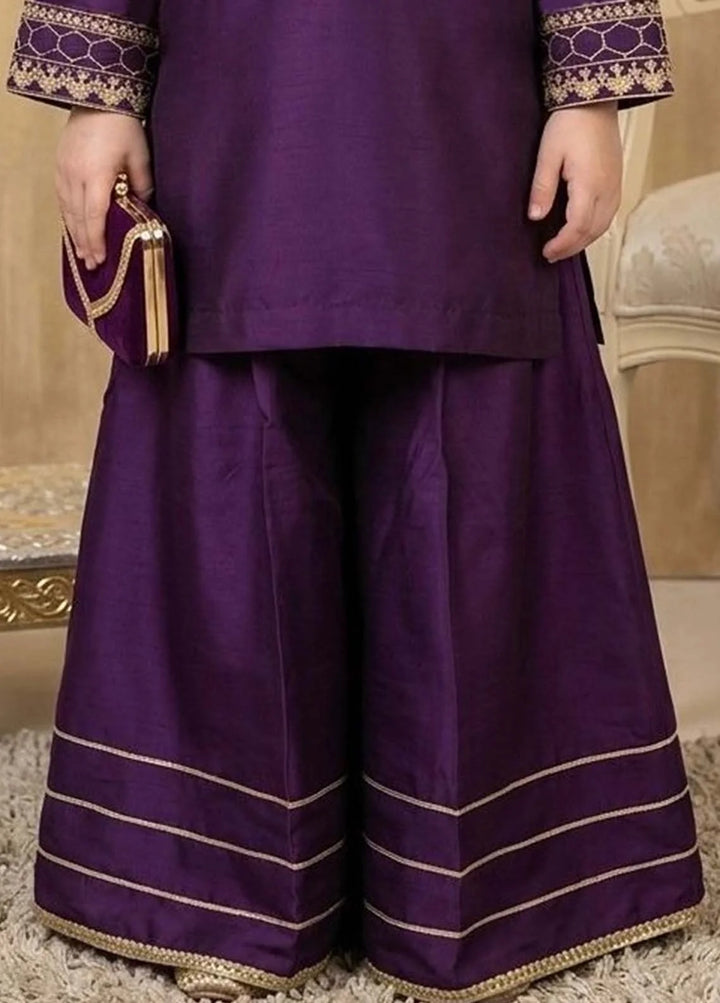 Modest - Viscose Embroidered Suit For Girl - Purple - 3 Piece