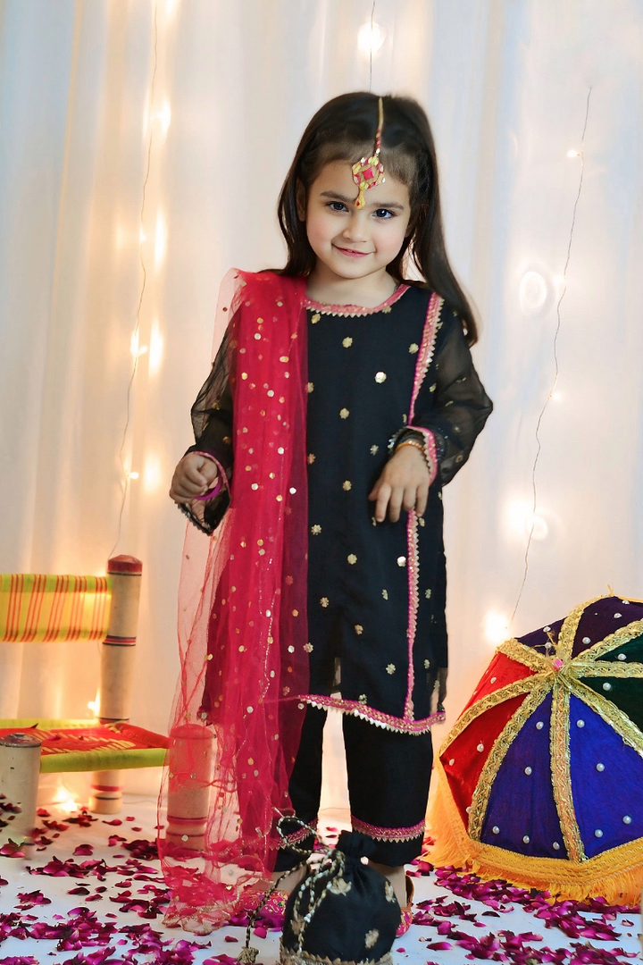 Mom4Little - Black Suit - Silk & Net - 3 Piece