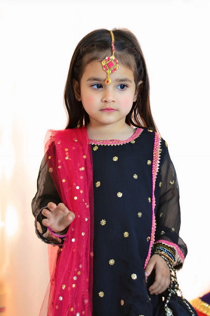Mom4Little - Black Suit - Silk & Net - 3 Piece