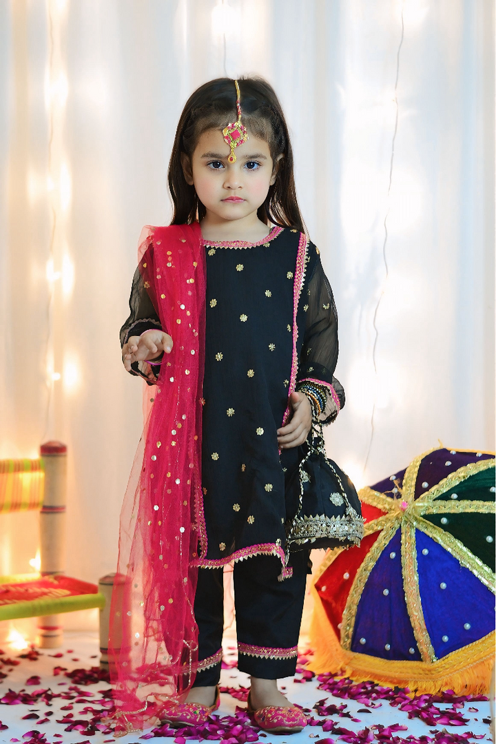 Mom4Little - Black Suit - Silk & Net - 3 Piece