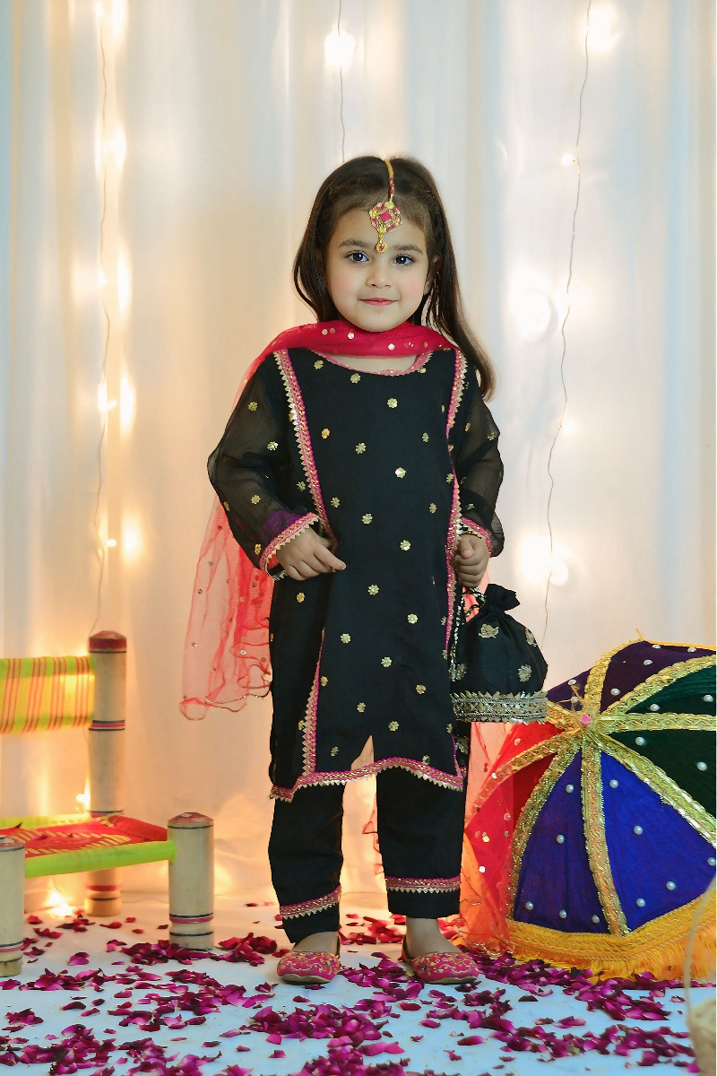 Mom4Little - Black Suit - Silk & Net - 3 Piece