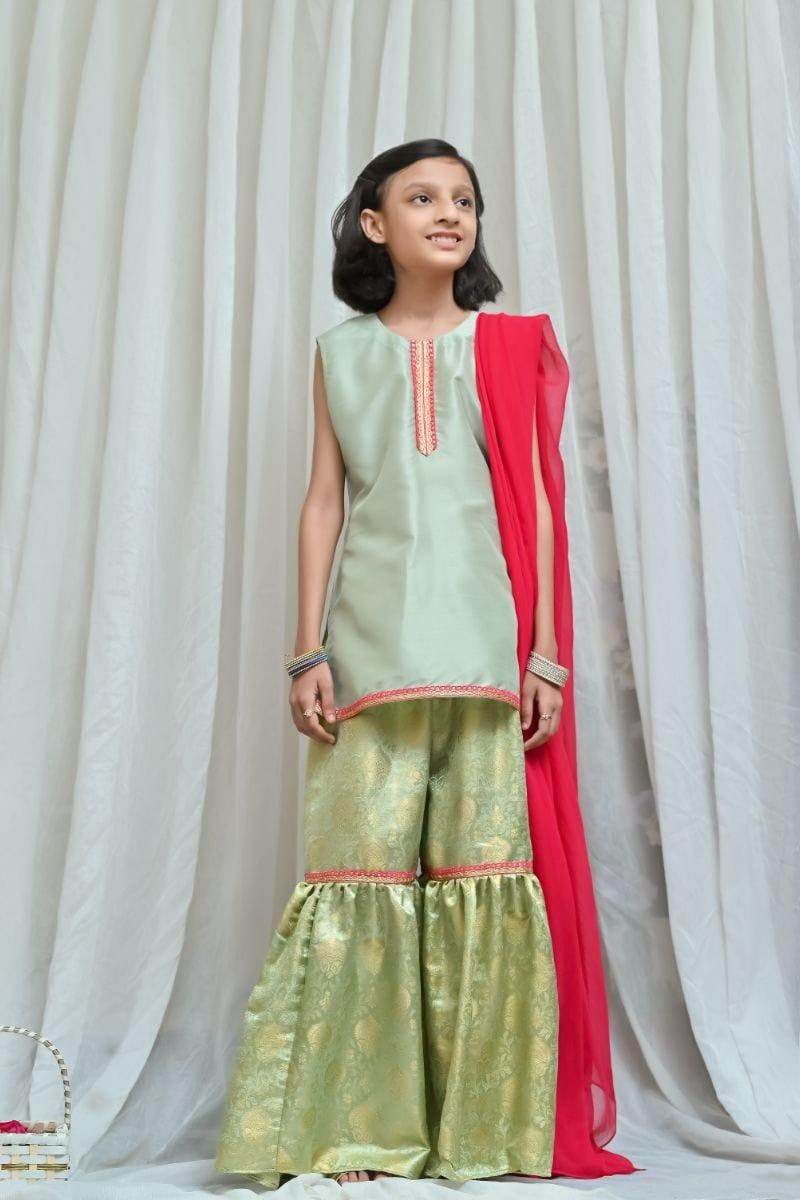 Mom4Little Mint  Green Gharara Set