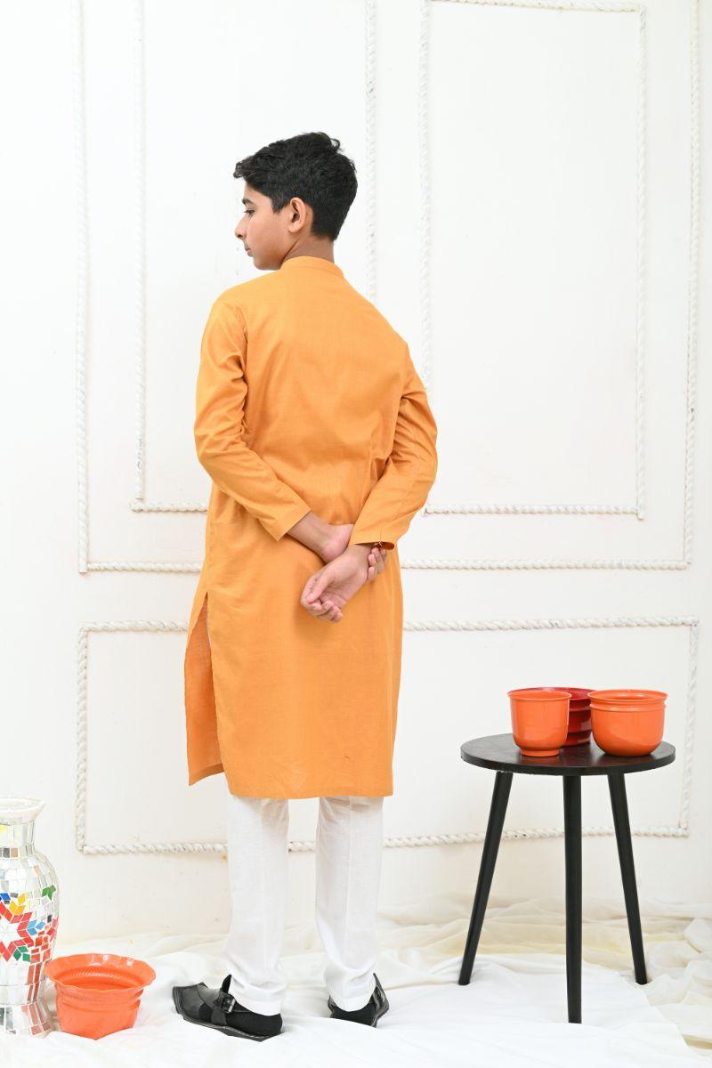 Mom4Little - Mustard and white Kurta Pajama