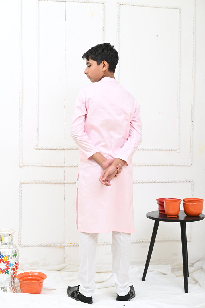 Mom4Little - Pastel Pink Kurta and White Pajama