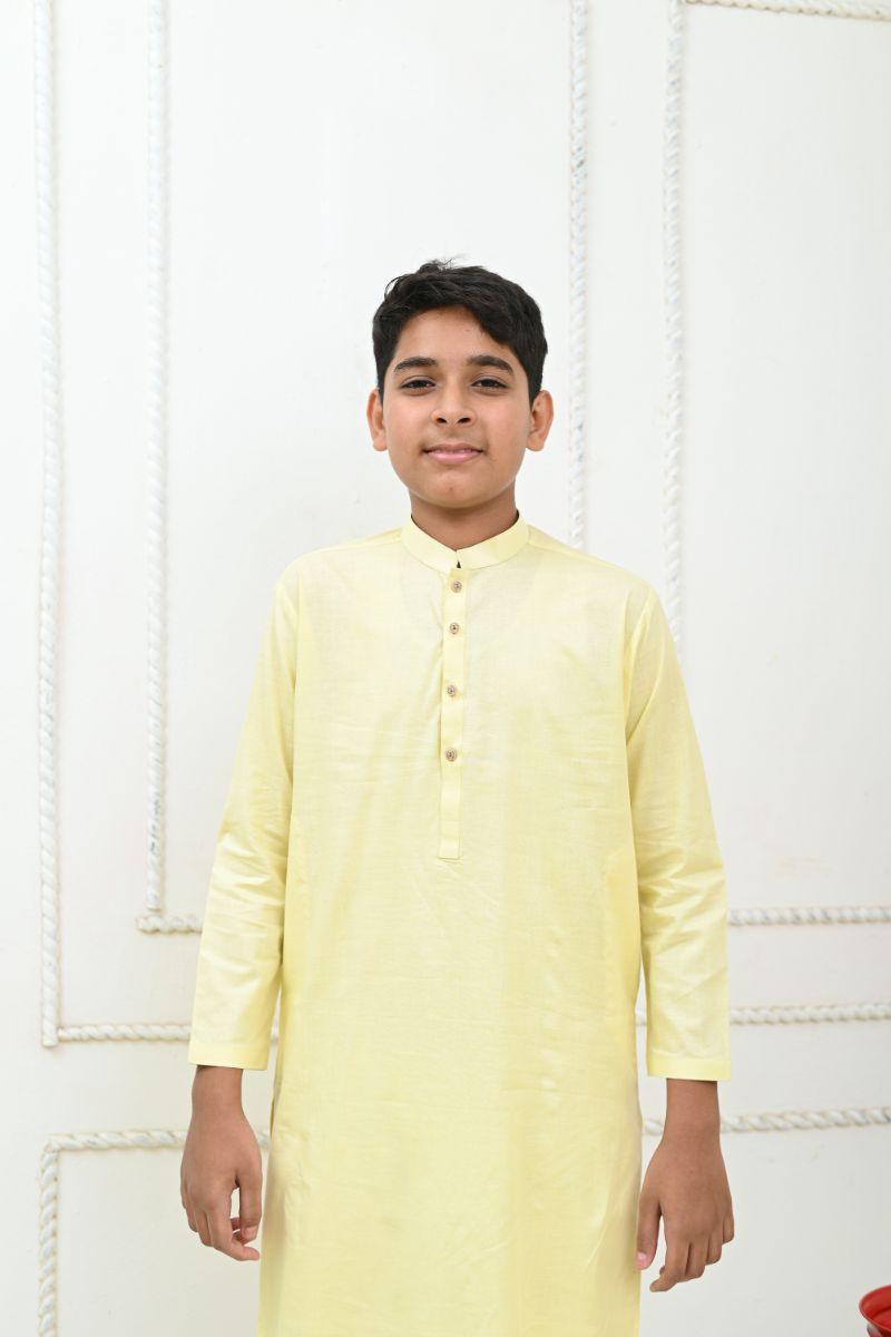 Mom4Little - Powder Yellow and White Kurta Pajama