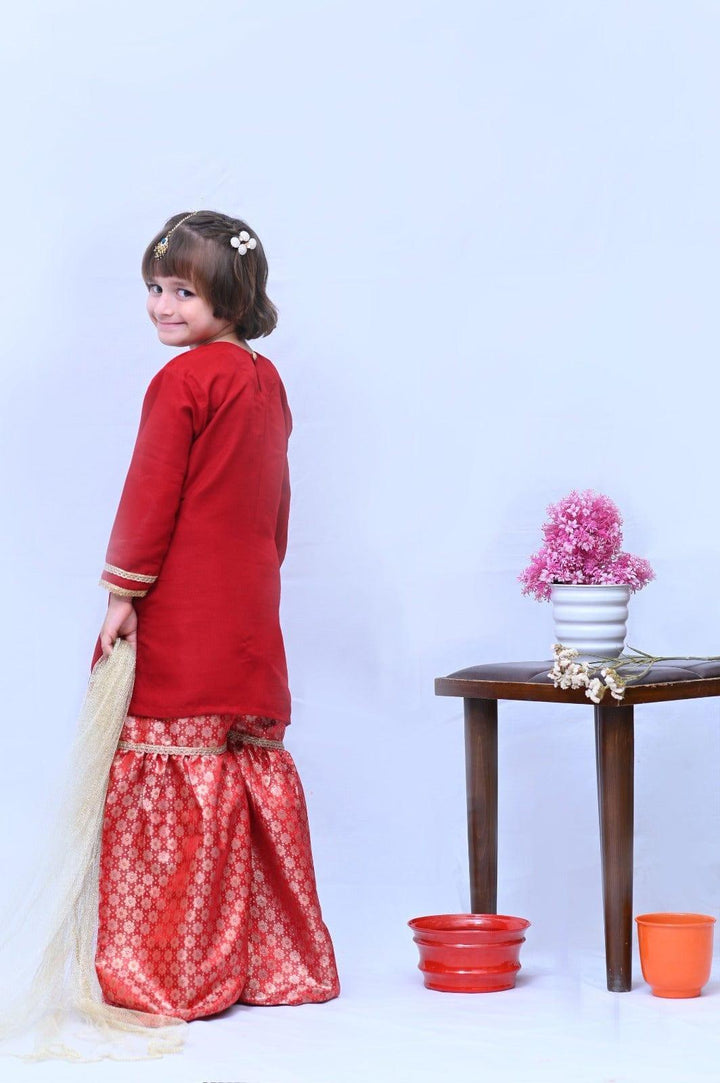 Mom4Little Red Raw Silk Gharara Set