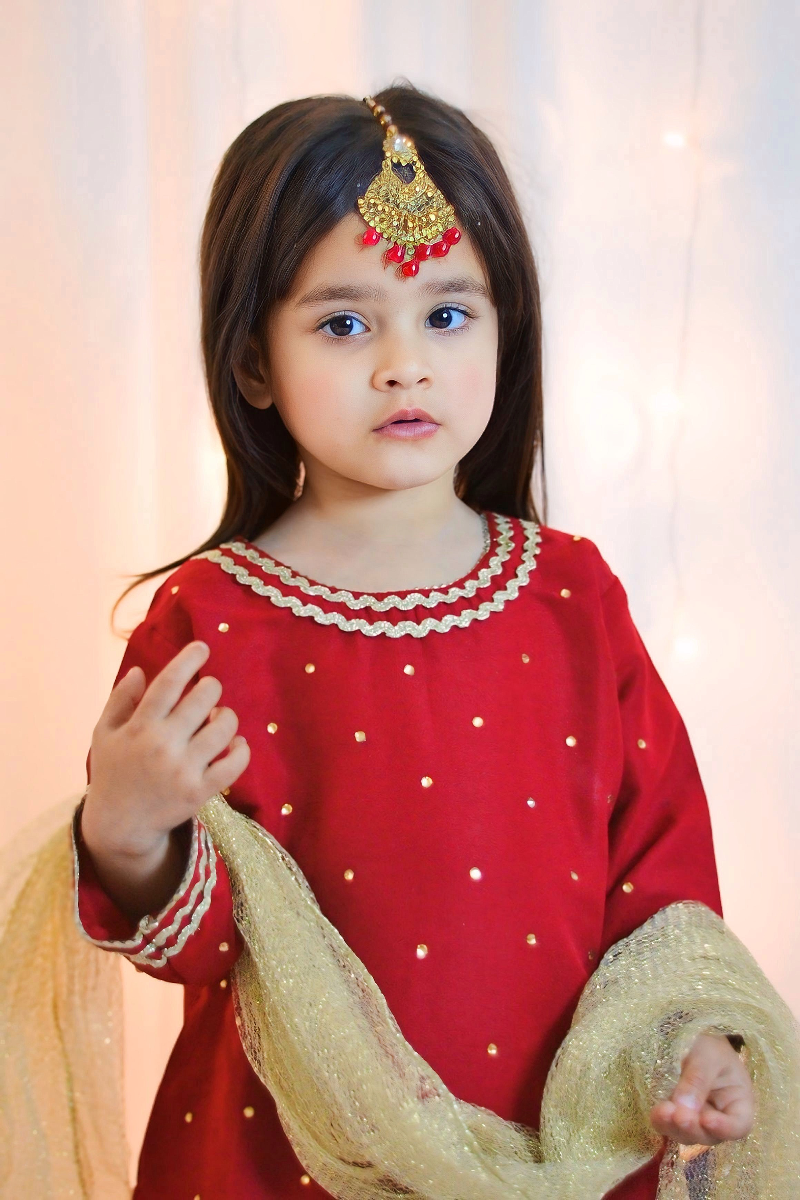 Mom4Little - Red lehenga set - Silk & Organza with Net - 3 Piece