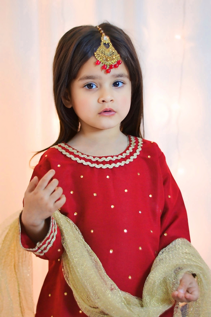 Mom4Little - Red lehenga set - Silk & Organza with Net - 3 Piece