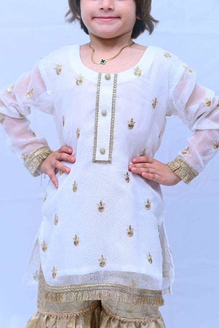 Mom4Little  White Chiffon Gharara Set