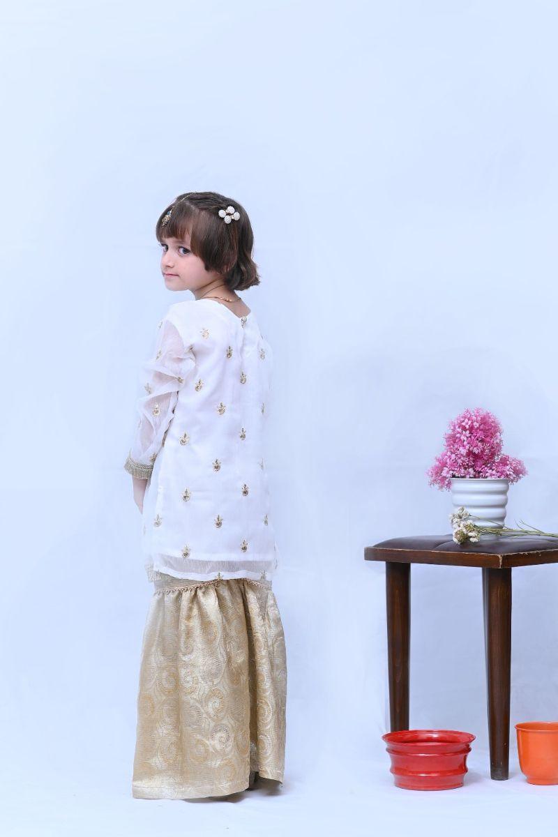 Mom4Little  White Chiffon Gharara Set