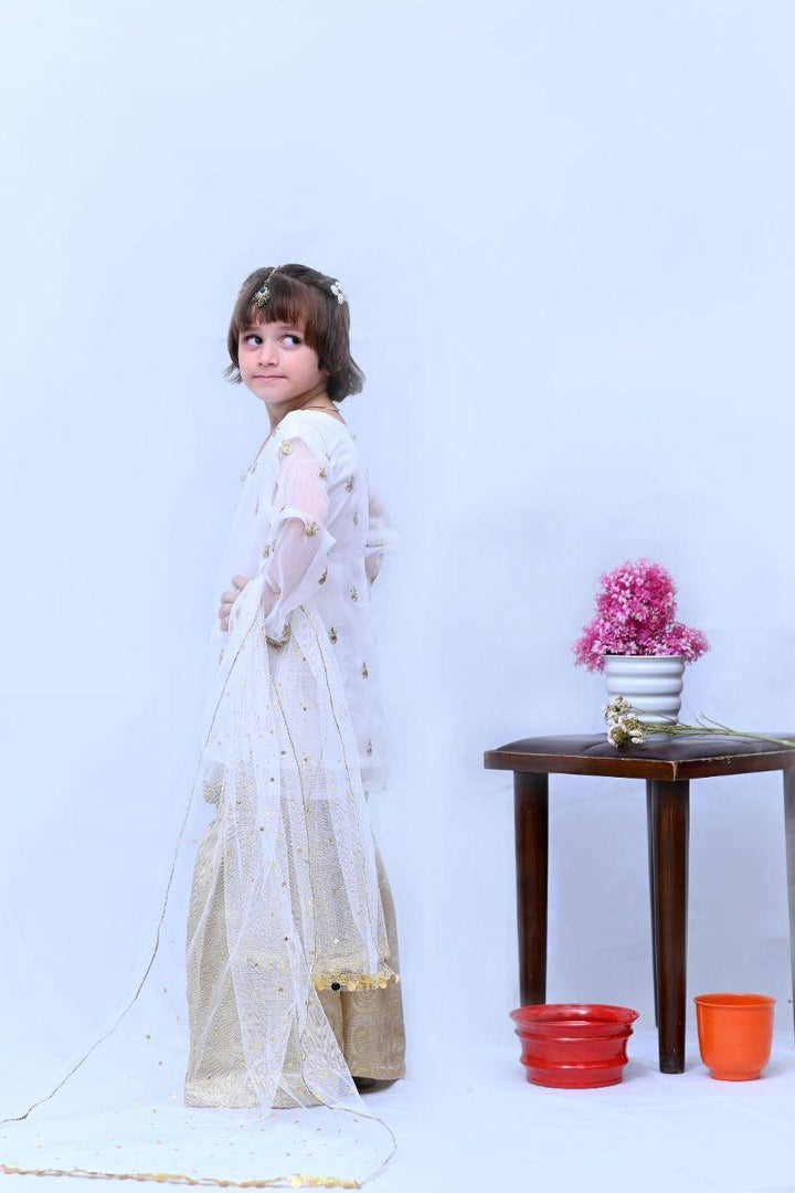 Mom4Little  White Chiffon Gharara Set