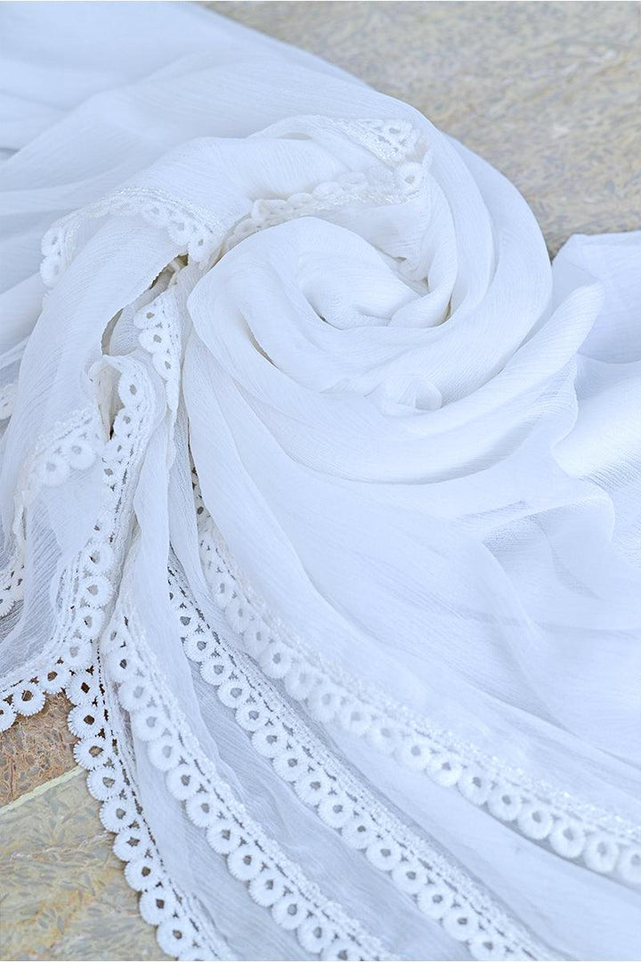 Mom4Little - White Dupatta styled with lace MFL-D01 - 1 Piece