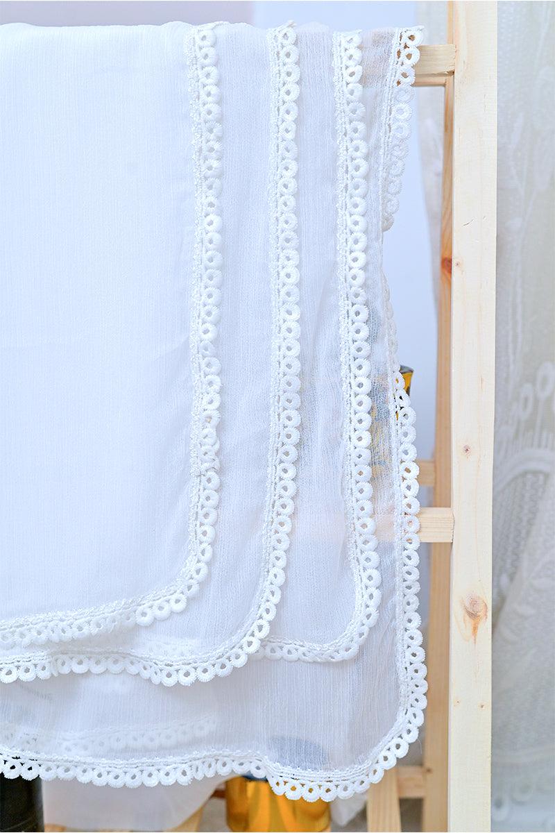 Mom4Little - White Dupatta styled with lace MFL-D01 - 1 Piece