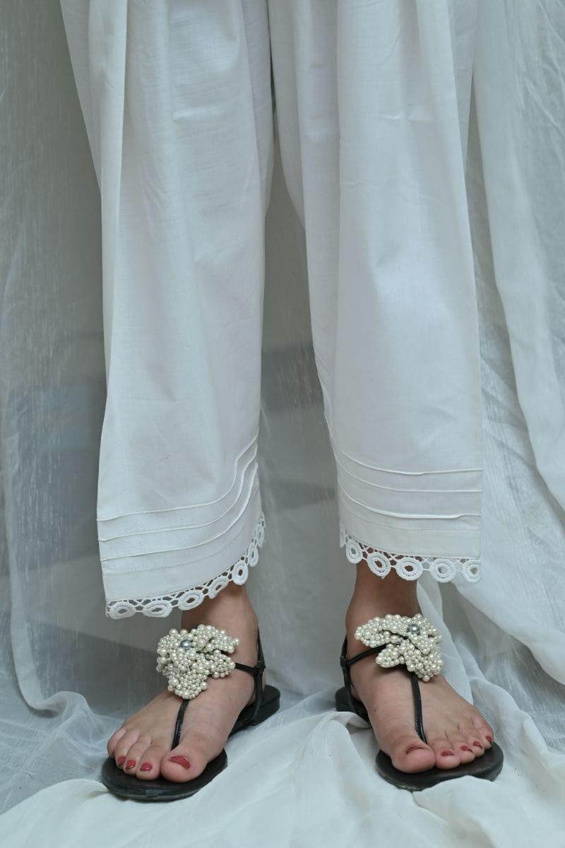 Mom4Little - White Shalwar with matching Lace - MFL-100