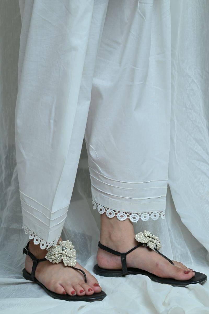 Mom4Little - White Shalwar with matching Lace - MFL-100