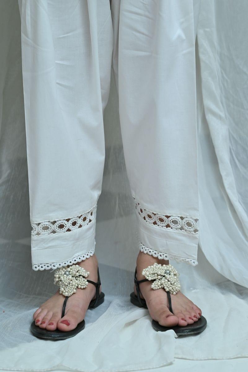 Mom4Little - White Shalwar with matching Lace - MFL-101