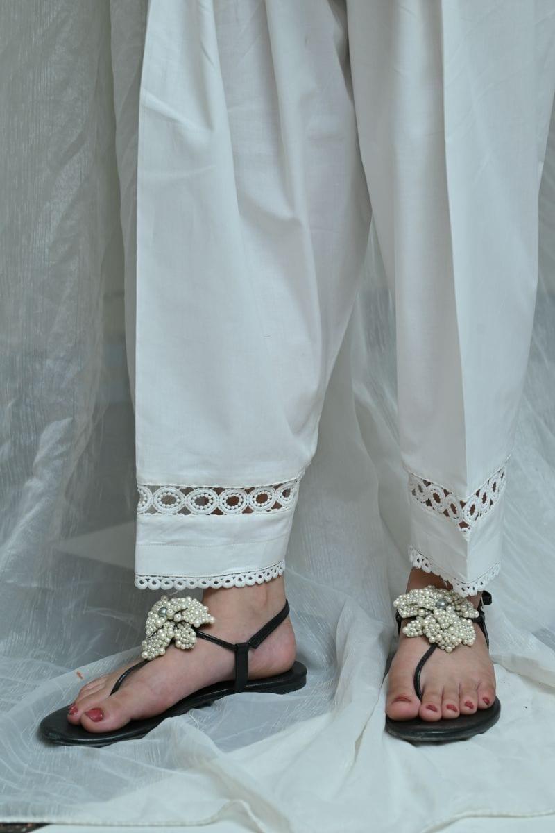 Mom4Little - White Shalwar with matching Lace - MFL-101