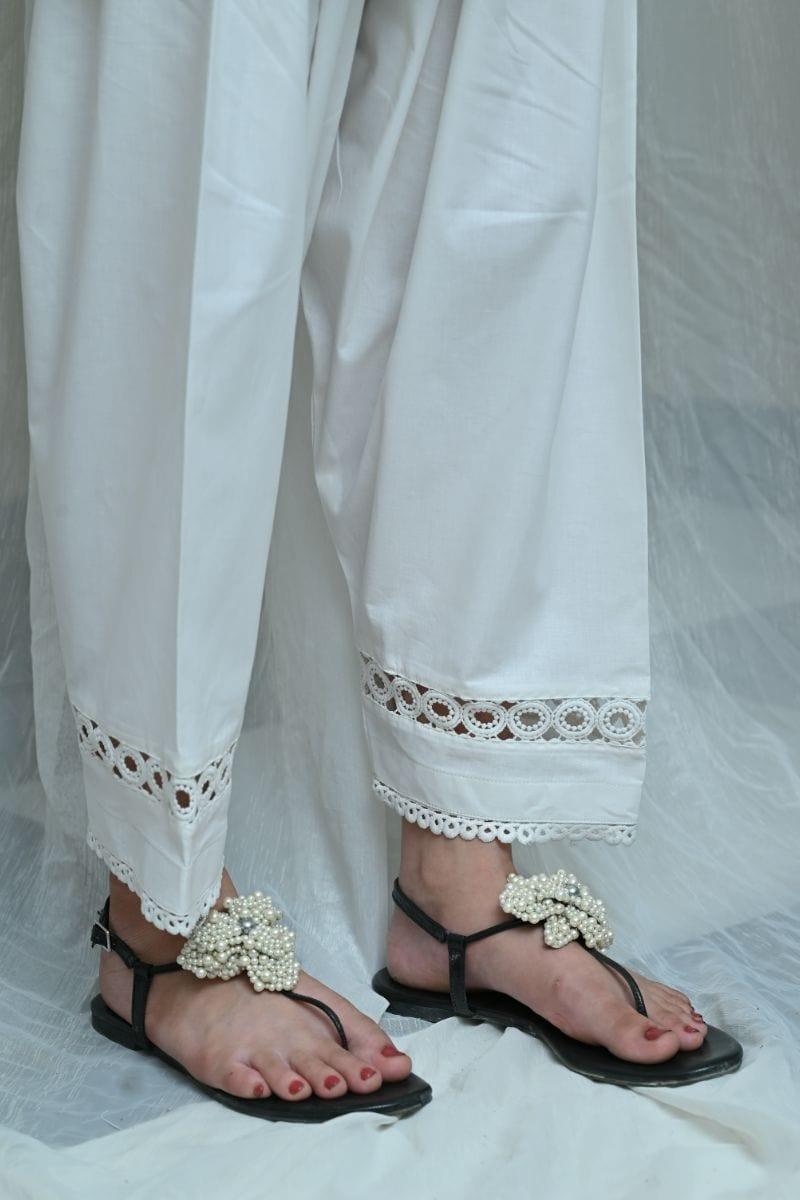 Mom4Little - White Shalwar with matching Lace - MFL-101
