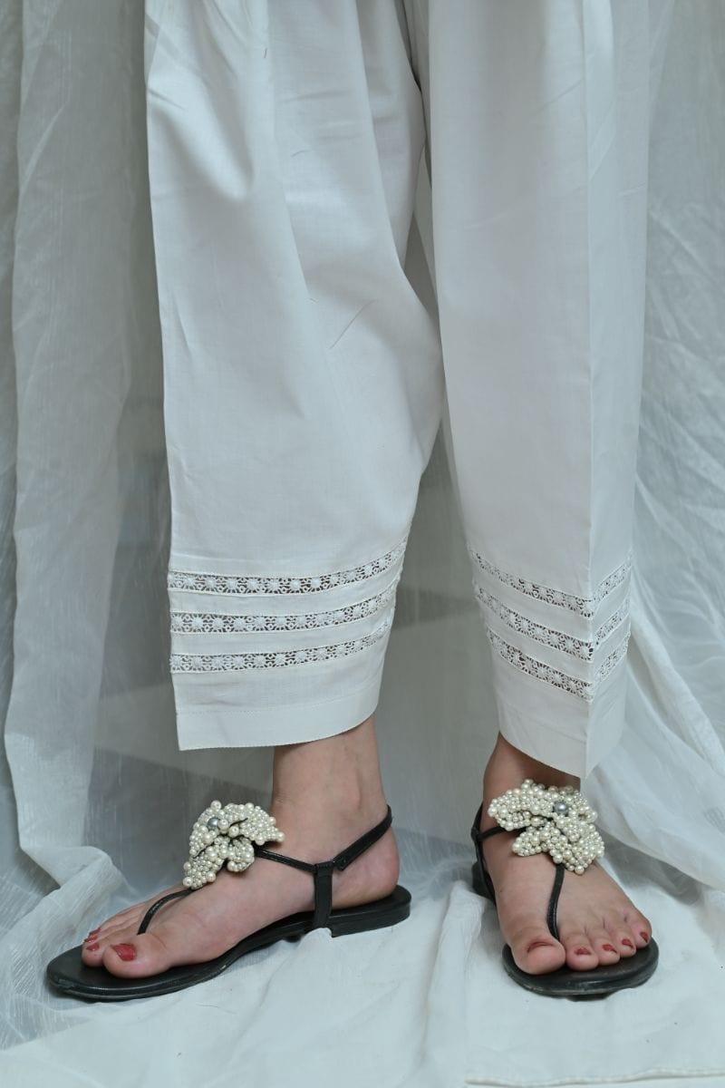 Mom4Little - White Shalwar with matching central lace   - MFL-102