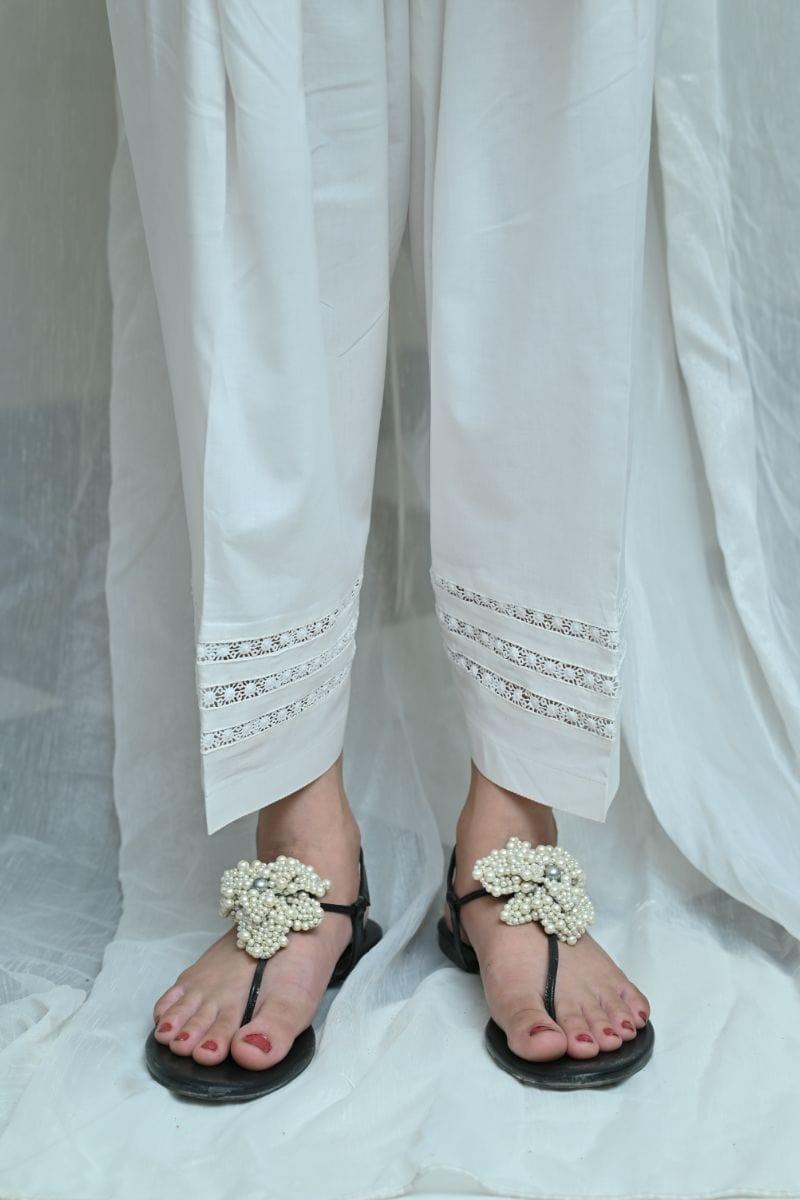 Mom4Little - White Shalwar with matching central lace   - MFL-102