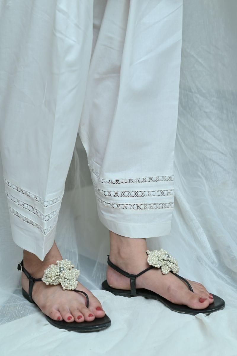 Mom4Little - White Shalwar with matching central lace   - MFL-102
