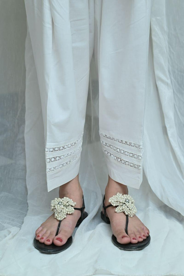 Mom4Little - White Shalwar with matching central lace   - MFL-102