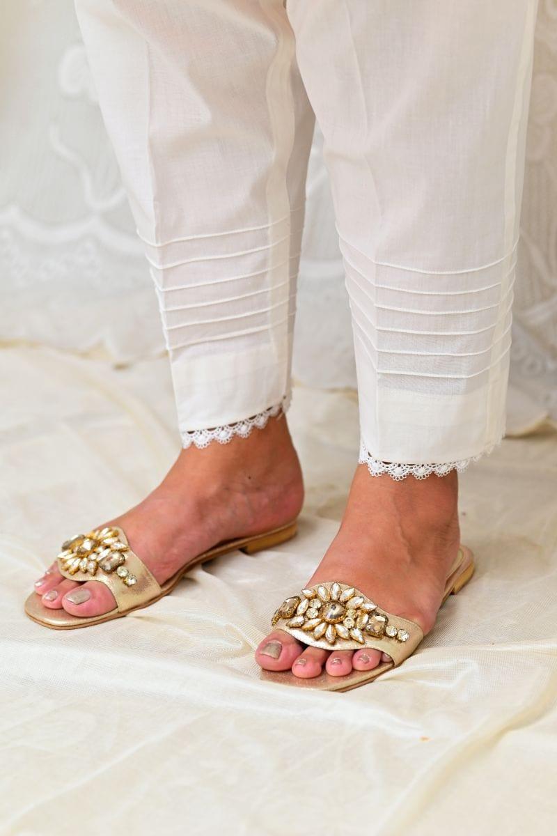 Mom4Little - White Trouser styled with lace and design AYW-002 - Cotton
